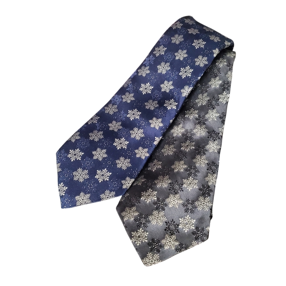 Nordstrom Holiday Ties with Silver  Snowflakes in Blue(NWT) And Gray(Preowned)
